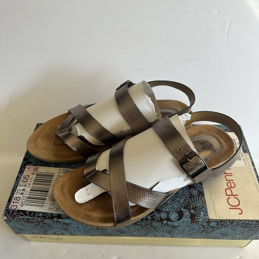 Euro Soft By Sofft Taryn Sandals‎ Women Brown Shiny Buckle Strappy Shoe Size 7